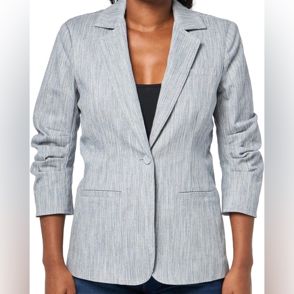 Cinq a Sept Khloe stretch cotton blend blazer indigo blue white size 10